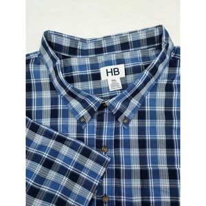 HB Men's‎ 6XL Blue Plaid Button Down Short Sleeve Casual Shirt